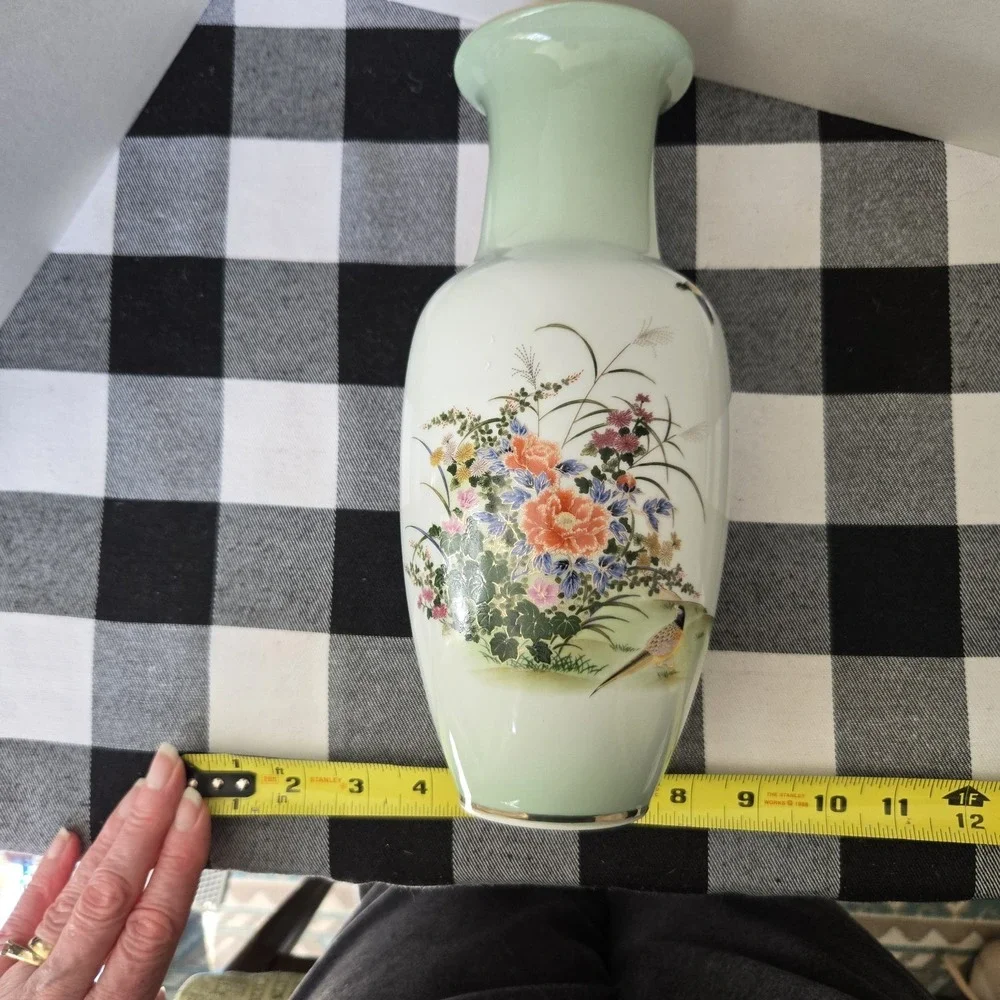 VTG MCM TOYO Japan Ceramic Vase Gold Trim Flowers‎ Birds Garden Gift